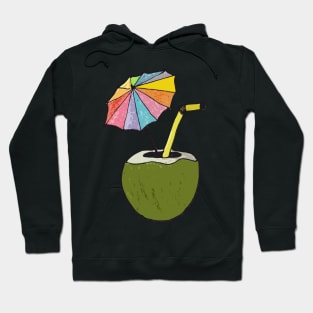 Hand drawn coconut drink with colorful umbrella drink Hoodie